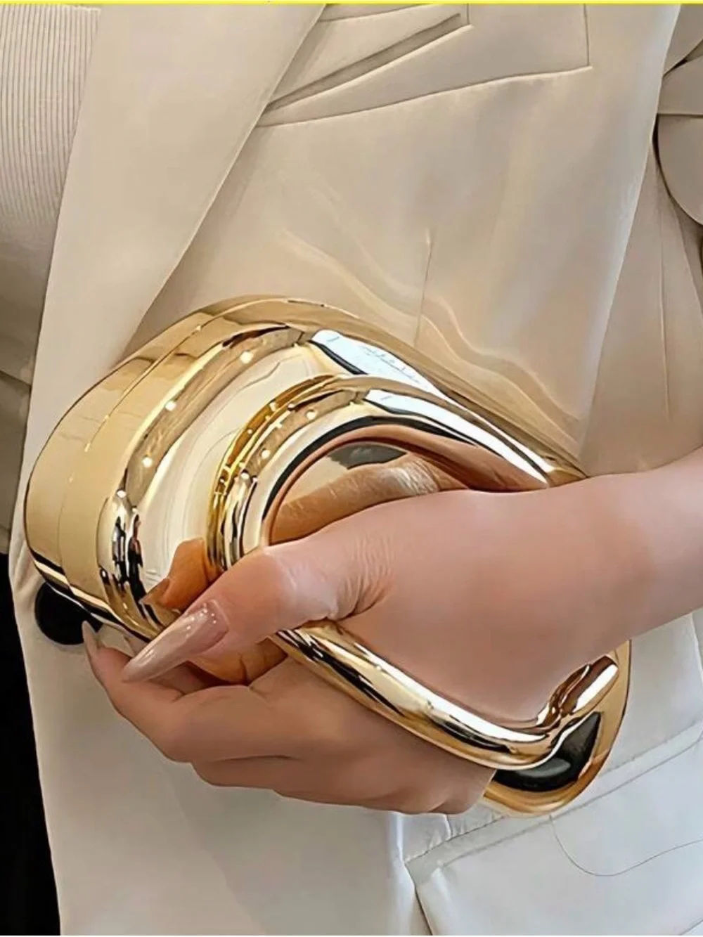 Gold Metallic Sculptural Crossbody Clutch - Women's Evening Bag